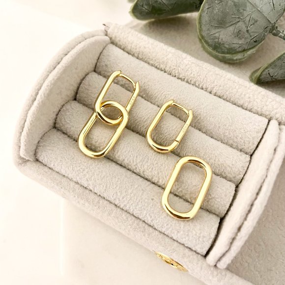 925 Sterling Silver Link Earrings Dangle Chain Earrings Minimalist Earrings - Picture 7 of 8